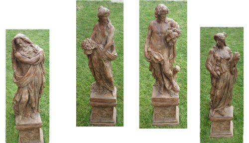 Set of 4 Cast Stone Four Seasons Outdoor Garden Statues with Pedestals