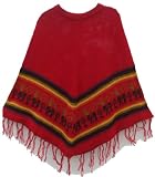 NEW ARRIVAL PERUVIAN ALPACA WOOL PONCHO CREWNECK RED DESIGN LLAMA 28" ONE SIZE WARM AND SOFT