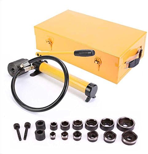 ITEMPLAZZA 10t Hydraulic Punch Dies 22-60mm Portable Design 6 Dies and Punches Efficiency Button Fit Many Materials Rotatable Switch with Metal Carrying Case