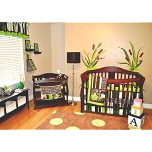 10pc Frog Nursery Crib Bedding Set Brown & Green - Pollywog Pond