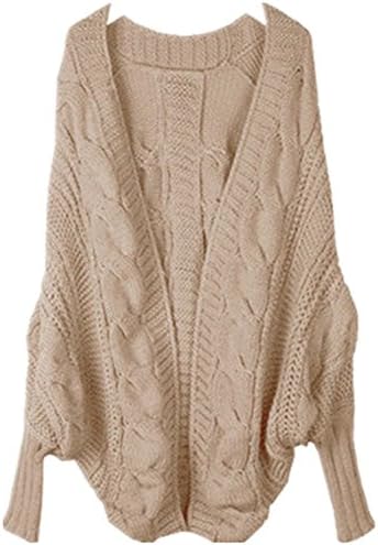 V28 Women Thick Loose Asym Hem Batwing Cable Knit Oversized Cardigan Sweater