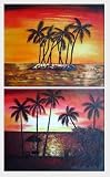 Beachside Palm Trees Under Golden Sunset - 2 Canvas Set Oil Painting 40 x 24 inches