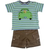 le top kids Gone Fishin’ Stripe Shirt & Brown Twill Short (Infant) Summer Sky