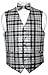 Men's Plaid Design Dress Vest & BOWTie Black Gray White BOW Tie Set Large