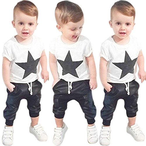 Efaster® Toddler Boys Outfit Clothes Star Printed T-shirt Tops+Long Pants Trousers 1Set