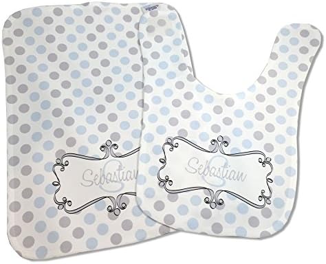 Personalized Baby Bib Burp Cloth Set with Boy Name Polka Dots