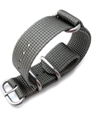 MiLTAT 20mm 3 Rings Zulu military watch strap 3D woven nylon armband - Grey, Brushed Hardware