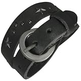 Black Leather Star Studded Bracelet, Double Wrap Style, 5 to 7 Inches