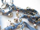 Disney Couture 14K Gold Plated * Cinderella * MultiCharms 14KT Gold Plated Chain Intertwin Leather Wrap Bracelet * Lt. Blue *-- We Do Not Ship To Japan and Australia *