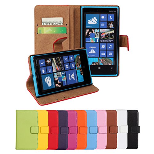 Lumia 920 Case, iCoverCase Genuine Leather Magnetic Flip [Card Slot] Wallet Cover Kickstand Case for Nokia Lumia 920 (Yellow)