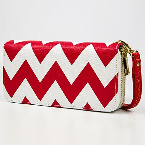 Chevron Printed Stripe Clutch Purse Wristlet (red)
