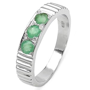 Buy 0.30 Carat Genuine Emerald Round Sterling Silver Ring by JewelzDirect