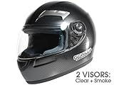 DOT APPROVED - MOTORCYCLE FULL FACE HELMET CLEAR VISOR (COMES WITH FREE SMOKE VISOR) CARBON FIBER SPORT STREET BIKE CRUISER SNOWMOBILE HELMET - XLARGE