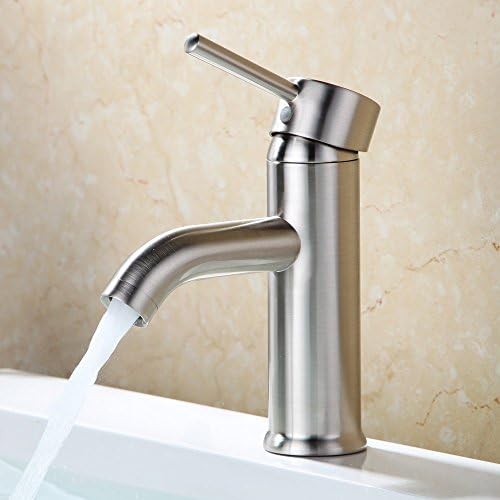 Beati Faucet Modern Curve Spout Single Handle Deck Mounted Bathroom Vessel Sink Faucet, Brushed Nickel