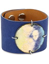 Leighelena "Enamel" Leather Royal Matte and Blue Copper Adjustable Narrow Cuff Bracelet