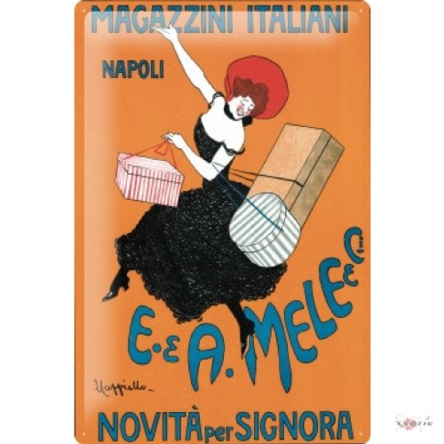 Tin Sign Lady Shop News Italy Shopping woman hat black dress advertising board 20x30 cm Large Metal Wall Decoration Vintage Retro Classic Plaque