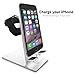 Orzly DuoStand Charge Station for Apple Watch & iPhone - Aluminum Desk Stand Cradle in SILVER with Built-In Insert Slots for both Grommet Wireless Charger and Lightning Cable for iPhone Models: 5 / 5S / 5C / 6 / 6 PLUS and both 42mm & 38mm sizes of 2015 Watch Models