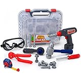 Durable Kids Tool Set, with Electronic Cordless Drill & 20 Pretend Play Construction Accessories, with a Sturdy Case,