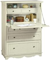 French Country Deluxe Secretary Desk, FIVE-DRAWER, ANTIQUE WHITE