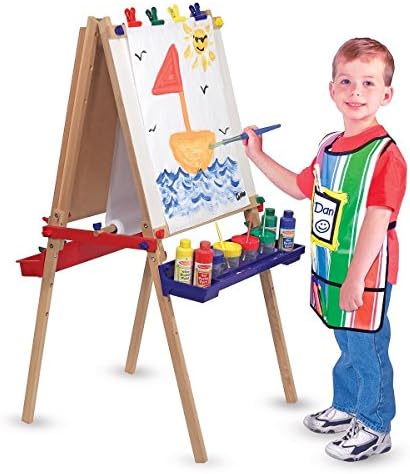Kids Art Easel Wood Two Sided- Lots Of Holders Storage For Supplies- Chalk Board, Dry Erase and Paper Roll For Budding Young Artisits- Toddlers Children and Teens Love This Standing Creative Station