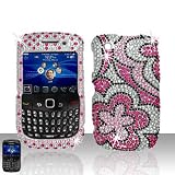 SPARKLING PINK HOT PINK BIG DAISY FULL DIAMOND RHINESTONE SNAP ON HARD SKIN SHELL COVER CASE FOR BLACKBERRY CURVE 8520 8530