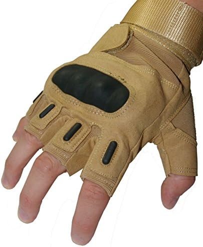 Crownover Tactical ECHELON Gloves, Adjustable Full-finger Hard Knuckle Protection Military Shooting Outdoor Cycling Hunting Riding Airsoft Gloves (Desert Fingerless, Large)