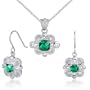 Antique Styling 3.00 carats Cushion Checkerboard Cut Created Emerald Pendant Earrings Set in Sterling Silver