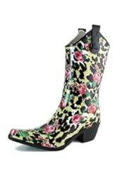 Shoes: DailyShoes Cowboy Brown Rose Leopard Print High Heel Rain Boots, Cbrain-31 Leo Rose, 8 US
