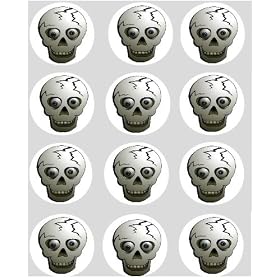 12 Skull Halloween rice paper fairy / cup cake 40mm toppers pre cut decoration