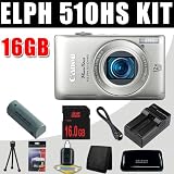 Canon PowerShot ELPH 510 HS 12.1 MP CMOS Digital Camera with Full HD Video and Ultra Wide Angle Lens (Silver) NB9L Battery/Charger 16GB DavisMAX HDMI Bundle