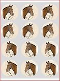 12 Horse Pony brown rice paper fairy / cup cake 40mm toppers pre cut decoration