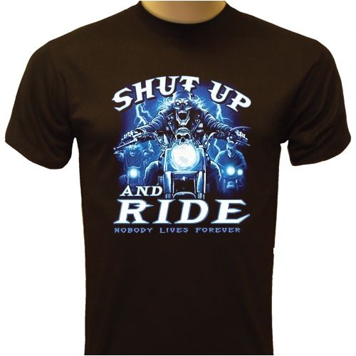  Shut Up And Ride Biker T-shirt, Skeleton Ghost Rider Chopper T-shirts, Nobody Lives Forever Motorcycle T-shirts