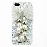 Shining Luxury White Bowknot Pendant Pearls Silvery Back Case Cover for Appple Iphone 5 5th