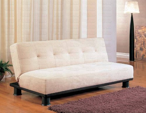 Beige Finish Futon Sofa Bed Klik Klak Microfiber Bed by Coaster Home Life s265