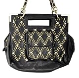 Blue Elegance Large Black Gold Studded Chain strap Handbag
