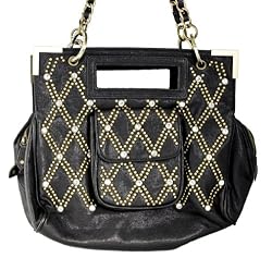 Blue Elegance Large Black Gold Studded Chain strap Handbag