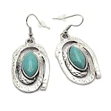 Hammered Burnish Silver Turquoise Drop Earrings Fashion Jewelry