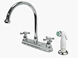 Kingston Brass KB3751AX Restoration Kitchen Faucet With White Side Spray & Cross Handles - Chrome