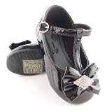 Toddler Girls Mary Jane T-Strap Ballet Flats w/ Rhinestone Bow Black , 4-8
