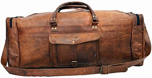 Vintage Bags Genuine Leather Travel Duffel Outdoor Luggage Bag in Square Shape 28inch
