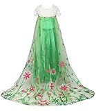 JerrisApparel New Princess Elsa Party Dress Costume With Flower Cape (5, Green)