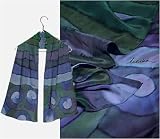 ULRIKE Oblong Flat Crepe Silk Scarf - Colors of deep blue lakes and dark green forests.