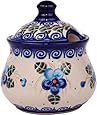 Polish Pottery Ceramika Boleslawiec,  0051/162, Sugar Bowl Iza, 1 Cup, Royal Blue Patterns with Blue Pansy Flower Motif