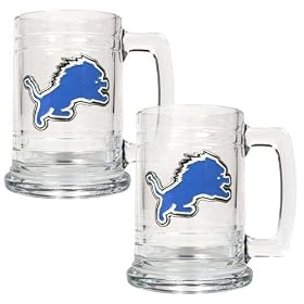 Detroit Lions NFL 2pc 15oz Glass Tankard Set- Primary Logo