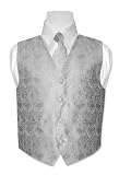 Covona BOY'S Solid SILVER GREY Paisley Design Dress Vest NeckTie Set