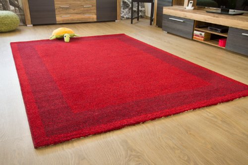  Moderner Designer Teppich Flores Bordüre rot - Öko-Tex zertifiziert, Größe: 160x230 cm