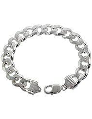Sterling Silver Italian Curb Chain Necklaces & Bracelets 13mm Heavy weight Beveled Edges Nickel Free, sizes 8 - 30 inch
