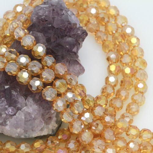 72 Pcs Chinese Crystal Glass Loose Beads Faceted Round 8mm Loose Spacer Champagne Quartz AB