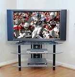 Review Walker Edison V44Y76CB / Walker Edison Bermuda 44-Inch Corner TV Stand, Clear/Black