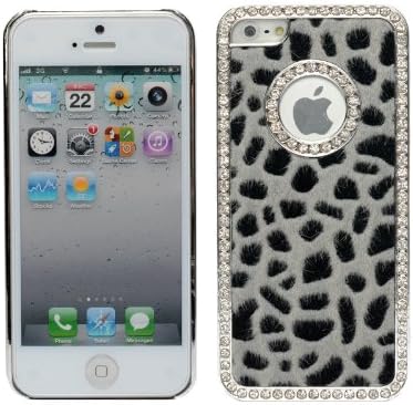 Leopard Fur Animal Print Rhinestone Bling Case For Apple iPhone 5 Grey